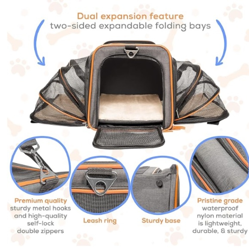 NEW Dog/Cat Carrier. Expandable Sides. Airline Approved.